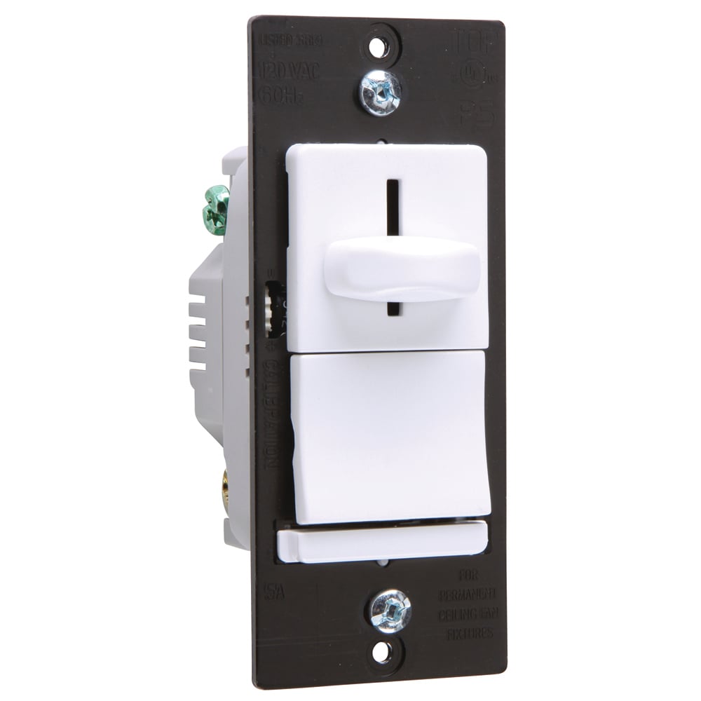 LSSC5PW Wattstopper LS 1-Pole Dimmer Fan Control Switch, 120 V AC, 5 A, Slide Operational Mode, Thermoplastic, White