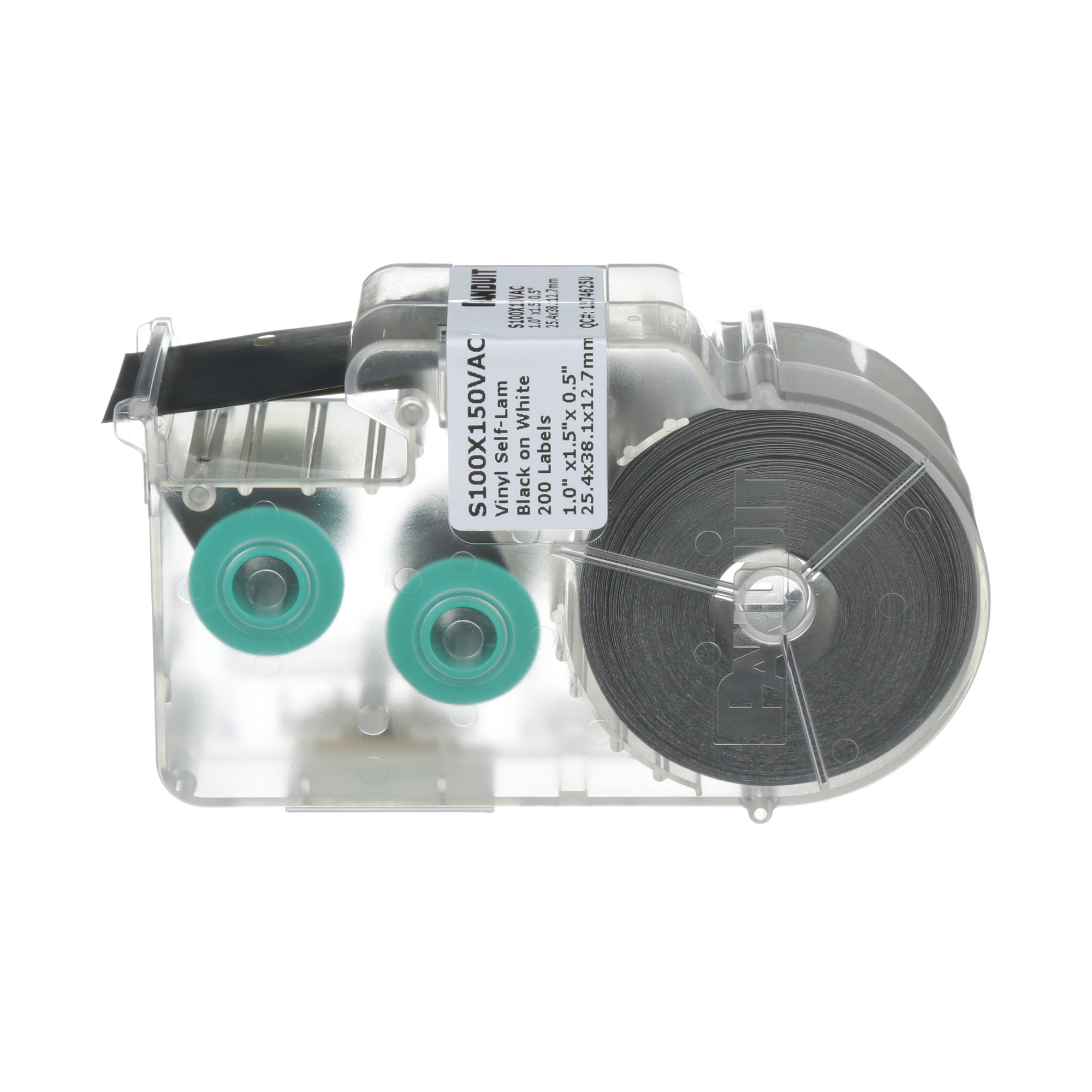 S100X150VAC P1 Self-Laminating Label Cassette, 1-1/2 in L x 1 in W, White, Vinyl