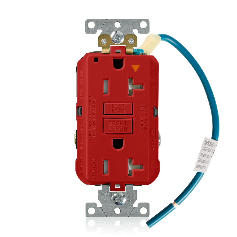 GFTR2-IGR SmartlockPro Isolated Ground Self-Test Tamper Resistant GFCI Receptacle With Red Test, Reset Button, 120 V AC, 20 A, 2 Poles, 3 Wires, Red