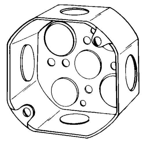 4OD-SPL Octagon Box, Steel, 21.5 cu-in Capacity, 9 Knockouts, 2-1/8 in D