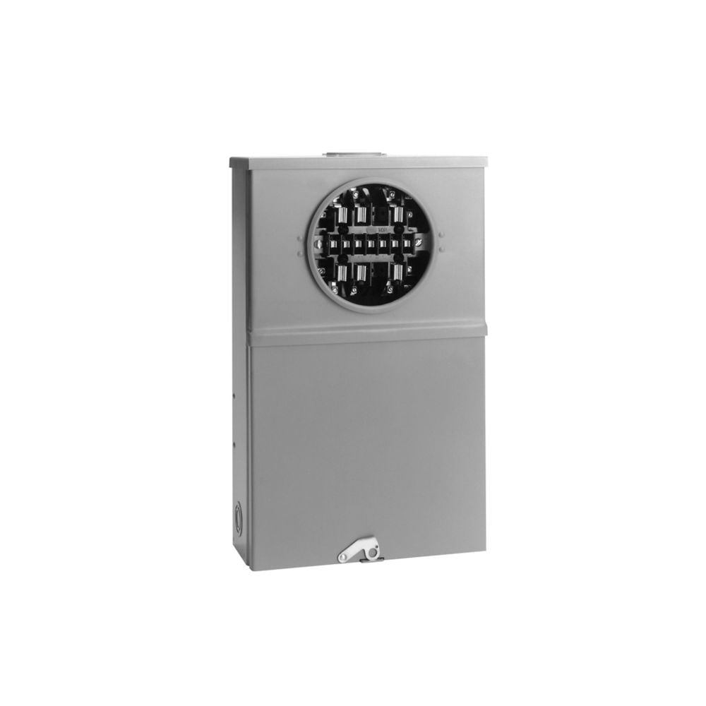 121413 CT Meter Socket, Test Switch Provision, 20 Amp, Ringed, Door and Cover, OH and UG, ANSI 61 Gray Painted, #14-#10 Load and Line Lug Size, Galvanized Steel, Surface Mount, 13 Jaw, 1 Position, NEMA 3R