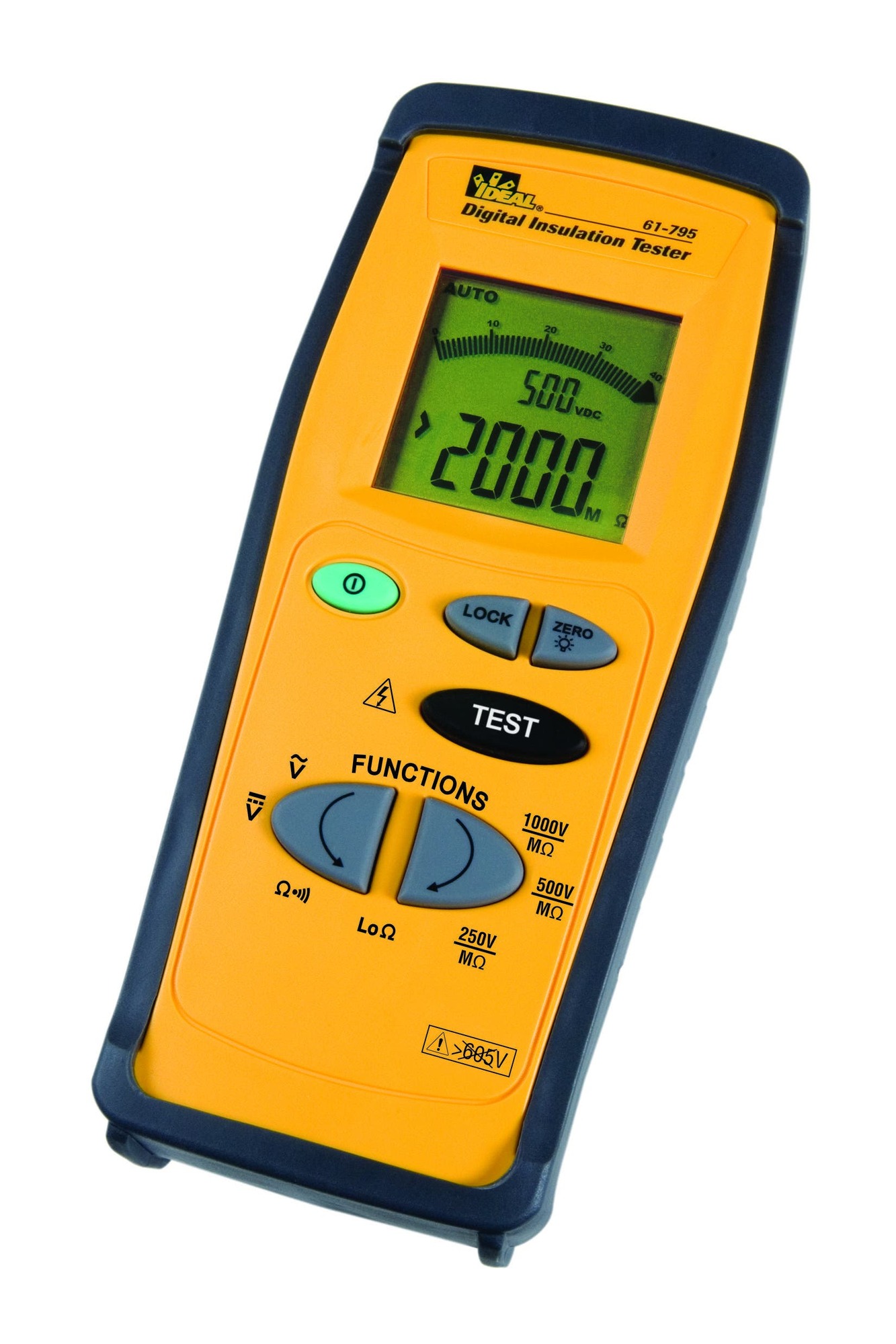 61-795 Handheld Insulation Tester, 0.1 to 600 V AC/DC, Backlit Display, CAT IV 600 V