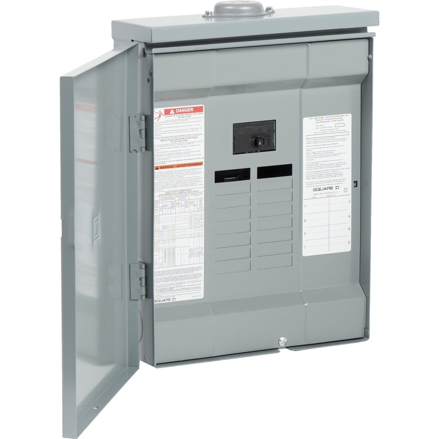 CQO18M100RB60 1-Phase Main Breaker Load Center With Rainproof Cover, 120/240 VAC, 60 A, 22 kA Interrupt