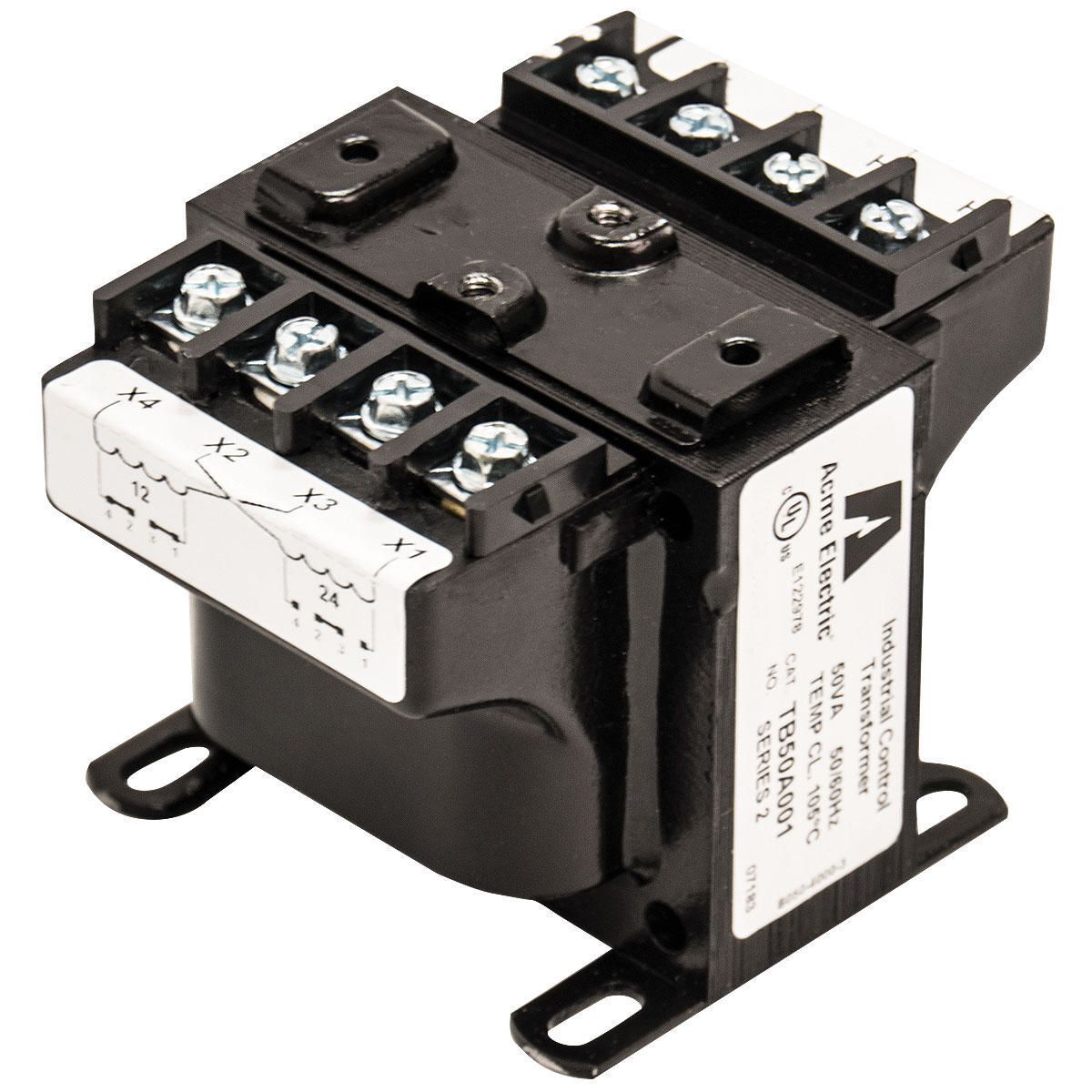 TB350B001 Encapsulated Industrial Control Transformer, 120 X 240 V Primary, 12 x 24 V Secondary, 350 VA Power Rating, 50/60 Hz, 1 Phase