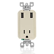 T5630-T Tamper-Resistant Receptacle and USB Charger With USB Charger, 2.1/15 A at 125 V AC, Light Almond