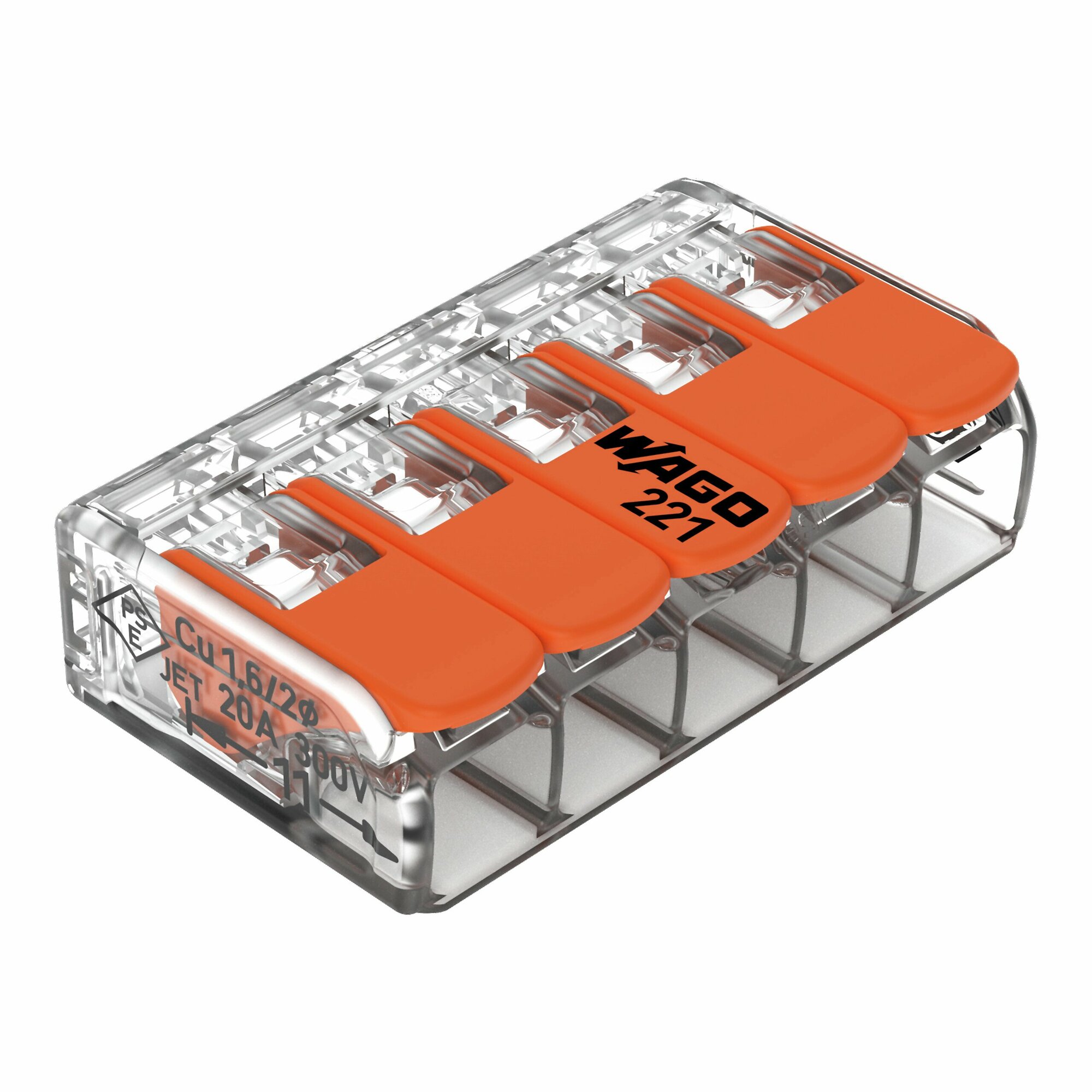 221-415 Compact Splicing Connector With Operating Lever, 450 V AC, 32 A, 4 Poles