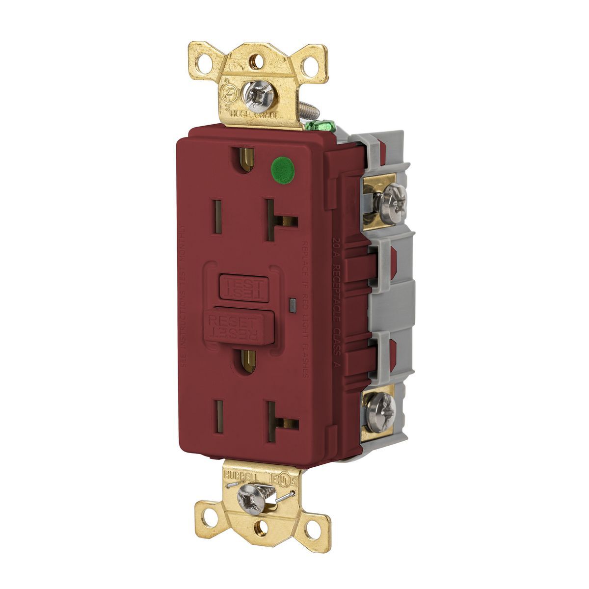 GFR83R Heavy Duty GFCI Receptacle, 125 V AC, 20 A, 2 Poles, 3 Wires, Red