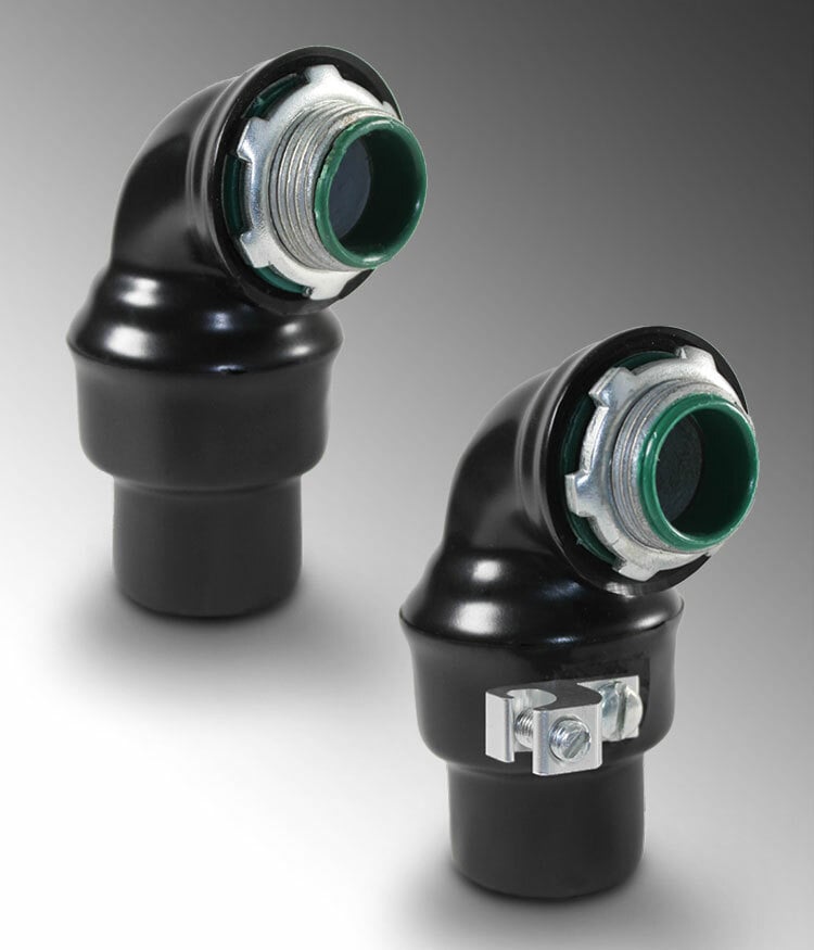PV0500LT5090 Liquid Tight Conduit Connector, 1/2 in Trade, 90 deg, Steel, Galvanized/PVC Coated