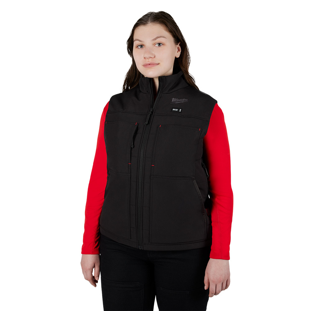 334B-21L M12 Heated Vest, L, Black, Polyester, Zip-Up Closure