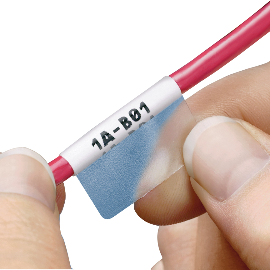 S100X075VAC P1 Self-Laminating Label Cassette, 3/4 in L x 1 in W, Clear/White, Vinyl