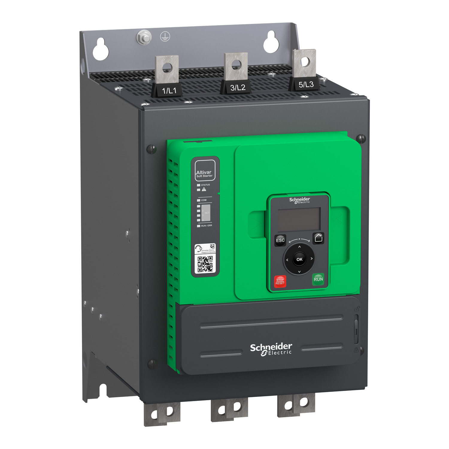 ATS480C17Y ATS480 External Bypass Soft Starter, 110 to 230 VAC V Coil, IP00 Enclosure