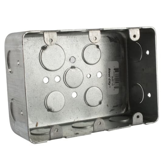 3G4D-1/2 Steel City Drawn Style Device Box, Steel, 44.3 cu-in Capacity, 3 Gangs, 3 Outlets, 5 Knockouts, 5-13/16 in L x 4 in W x 2-1/8 in H