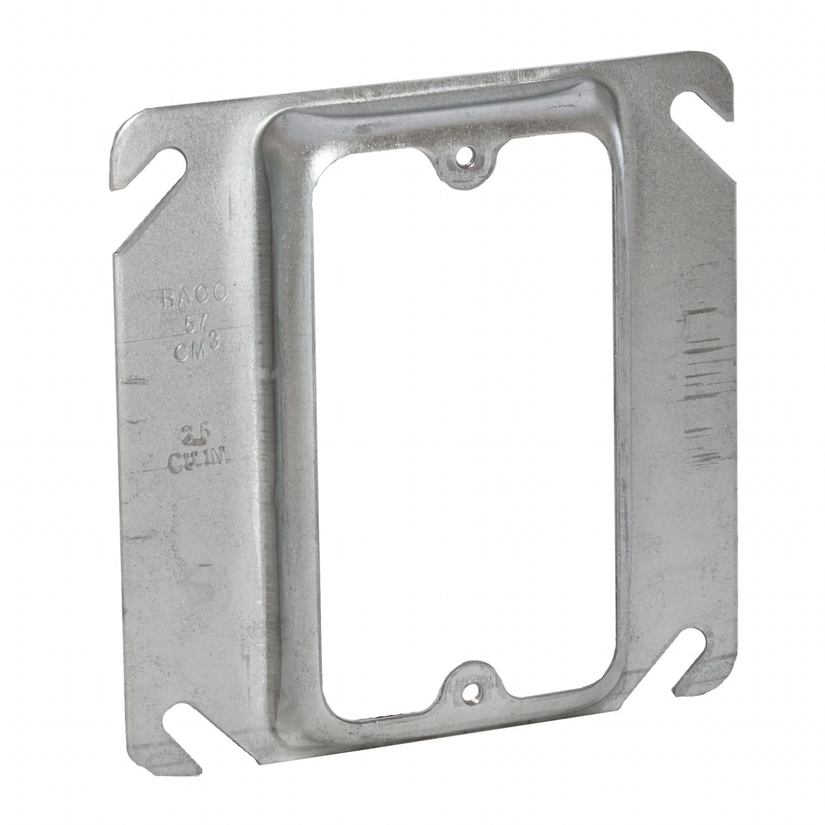 772 1-Device Raised Box Cover, 4 in L x 4 in W x 1/2 in D, Receptacle/Switch Cover, Drawn Steel
