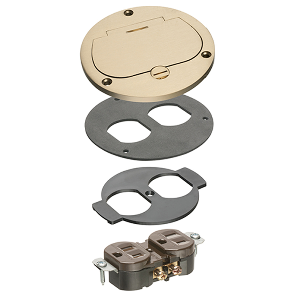 FLB3531MBTK DropIn Cut-In Drop-In Floor Box Trim Kit, Brass/Plastic, 1 Gang