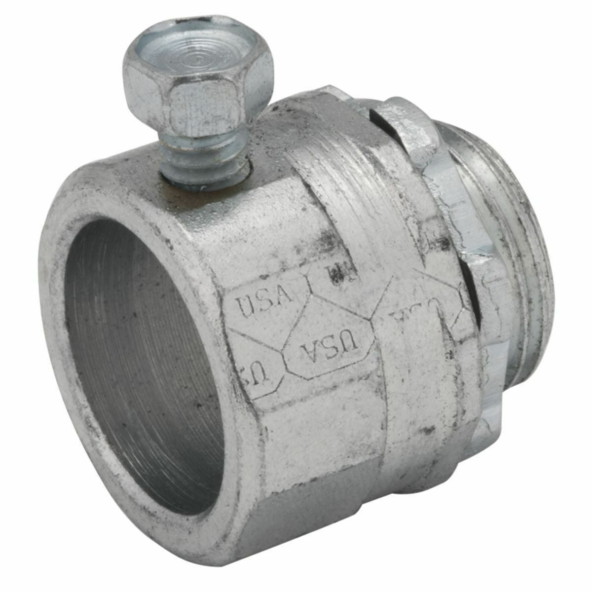 3003 Non-Insulated Set Screw Conduit Connector, 3/4 in Trade, 53/64 in Cable Openings, For Use With Rigid/IMC Conduit, Steel, Electro-Plated Zinc
