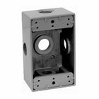 Eaton Crouse-Hinds series weatherproof outlet box, 18.0 cu in, Gray, 2" deep, Die cast aluminum, Single-gang, (5) 3/4" outlet holes, Rectangular, side entry, with lugs