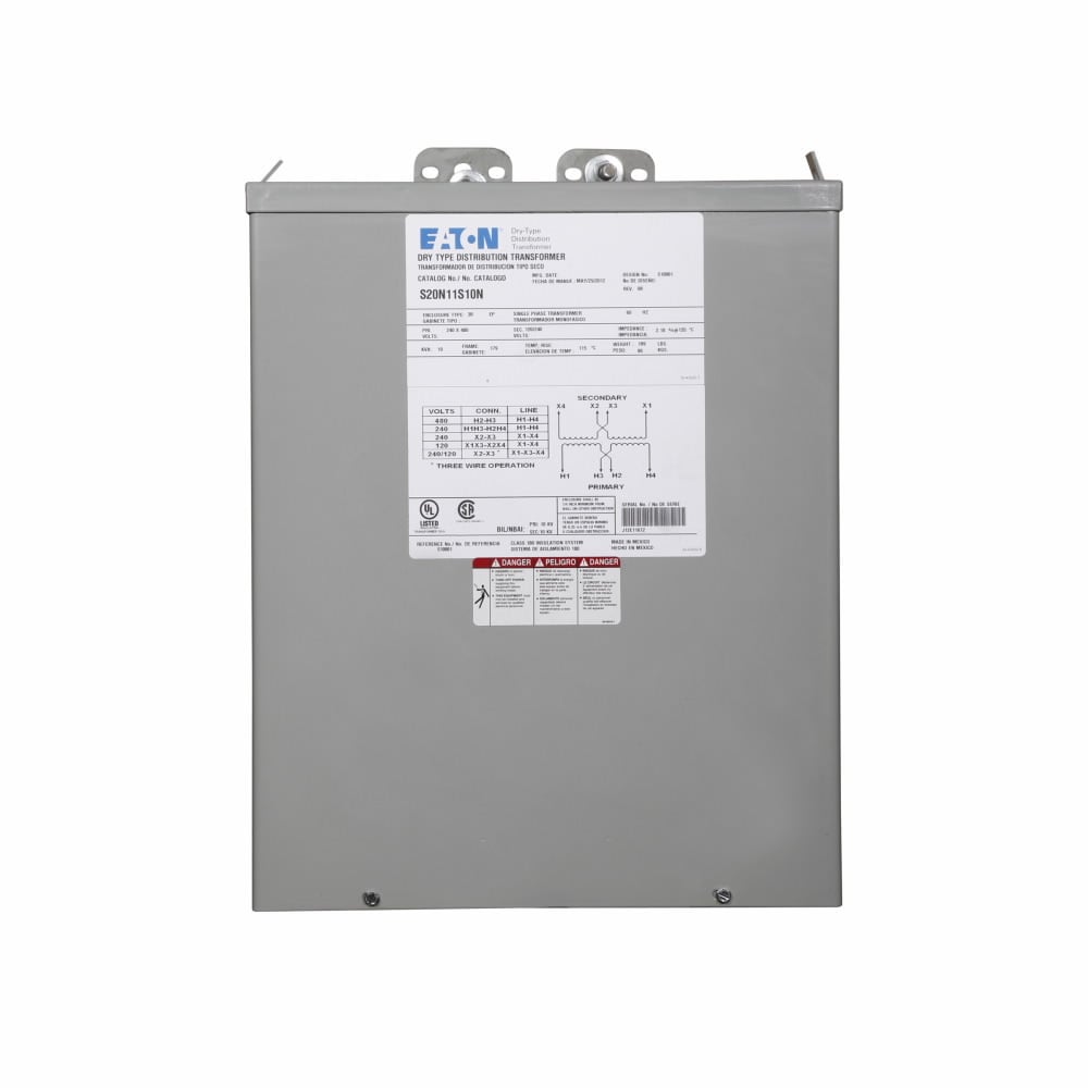 S24N48S10 Type EP Dry Encapsulated Distribution Transformer, 240 VAC Primary, 480 Delta V AC Secondary, 10 kVA Power Rating, 60 Hz, 1 Phase
