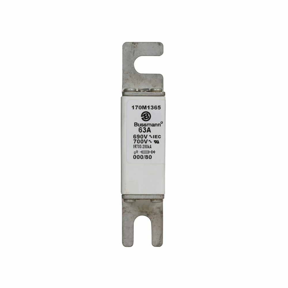 170M1365 Type 80 High Speed Fuse, 63 A, 690 V AC, 200 kA Interrupt, Class: gR, Square Body