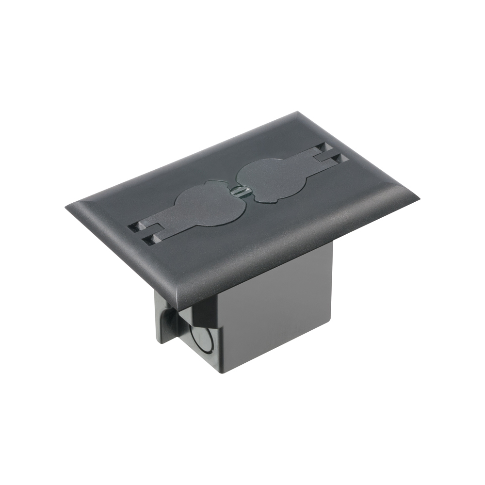 FLBRF101BL Adjustable Floor Box With (2) Flip Lids, Plastic, 20 cu-in Capacity, 1 Gangs, 5.97 in L x 4.1 in W x 3.738 in H