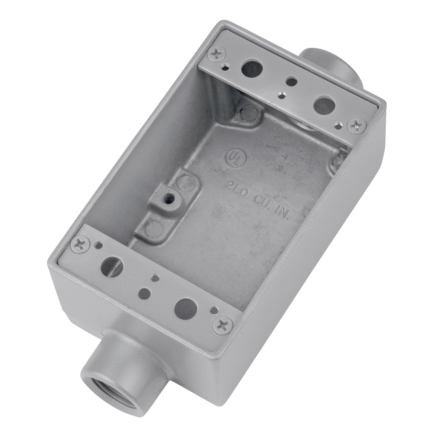 AFSC-2 T&B Type FSC Feed-Through Shallow Style Device Box, Die Cast Aluminum, 21.6 cu-in Capacity, 1 Gangs, 2 Outlets, 1 Knockouts, 4-9/16 in H x 2-13/16 in W x 2-1/16 in D