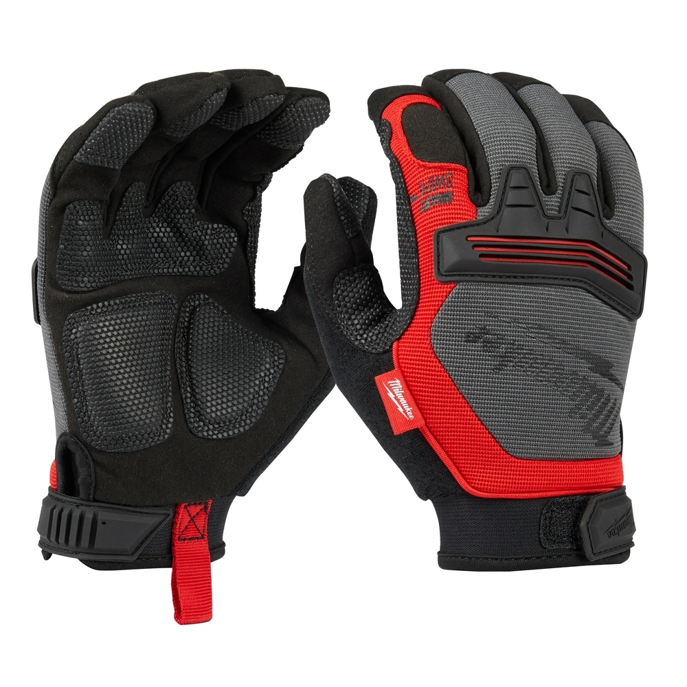 48-22-8733 Demolition General Purpose Work Gloves, Work, Fingerless Style, XL, Leather/Single Hem, Black/Red