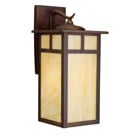 The Alameda(TM) Collection brings its simple, down-to-earth design to your outer decor adding an unassuming dynamic to your home's profile. Each fixture utilizes a classic lantern shape. Our exclusive Canyon View finish and Honey opalescent glass panels, add instant beauty and ambiance, making the Alameda(TM) Collection a family of outdoor fixtures that garners attention wherever you install it. This 1-light wall lantern measures 7in. wide by 15in. high, uses a 150-watt (max.) bulb, and is U.L. listed for wet location.