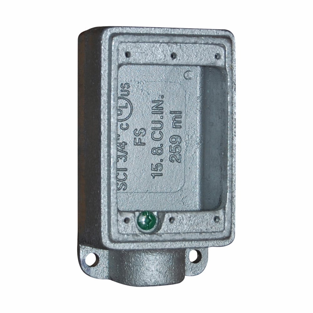FSM3 Condulet 1-Entry Shallow Device Box With Mounting Lug And Ground Screw, 1 in Trade, 1 Gang, Malleable Iron, Electro-Plated Zinc