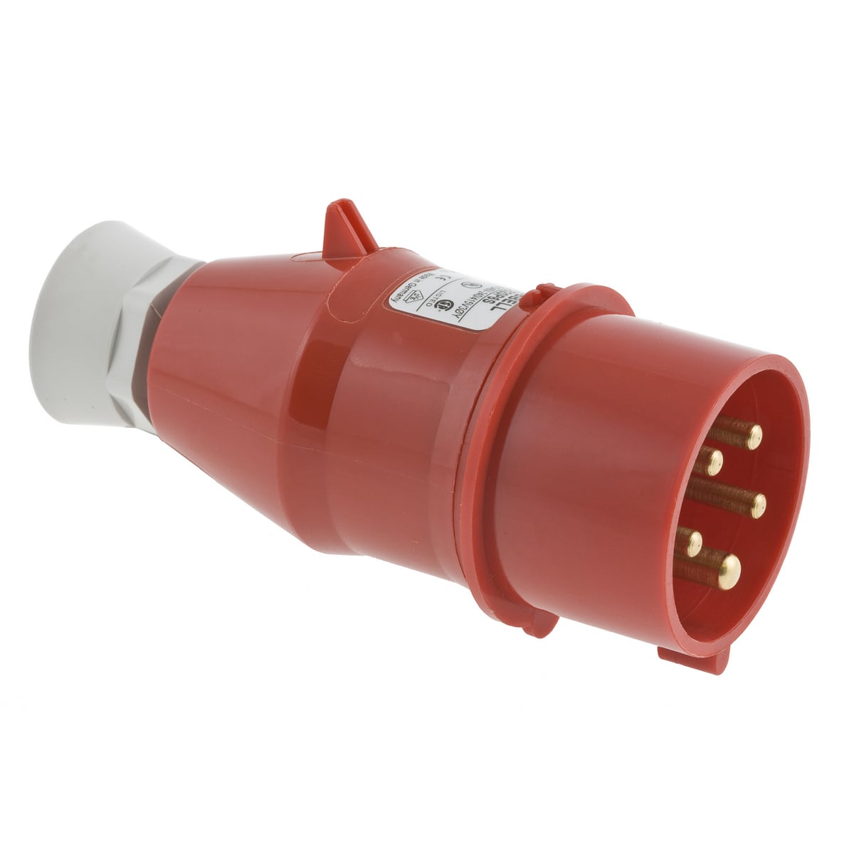 C520P6S C Series 3-Phase Heavy Duty Male Splash Proof Standard Cord Mount Pin And Sleeve Plug, 200 to 415 VAC, 20 A, 4 Poles, 5 Wires, Blue
