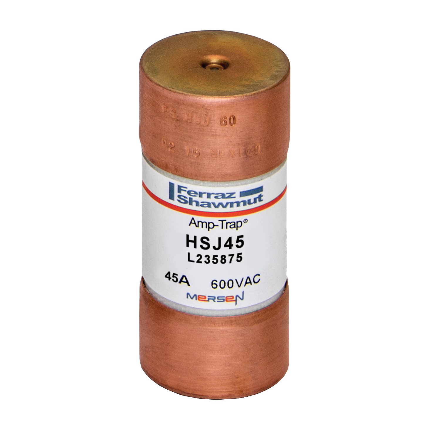 HSJ45 Amp-Trap Current Limiting Low Voltage High Speed Fuse, 45 A, 600 V AC/500 V DC, 200/100 kA, Class J, Cylindrical Body