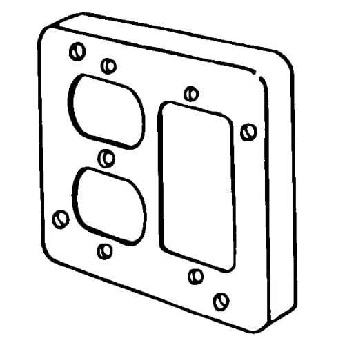 8484BN Raised Square Box Cover, 4-11/16 in L x 4-11/16 in W x 1/2 in D, Duplex Receptacle/GFCI Receptacle Cover, Steel