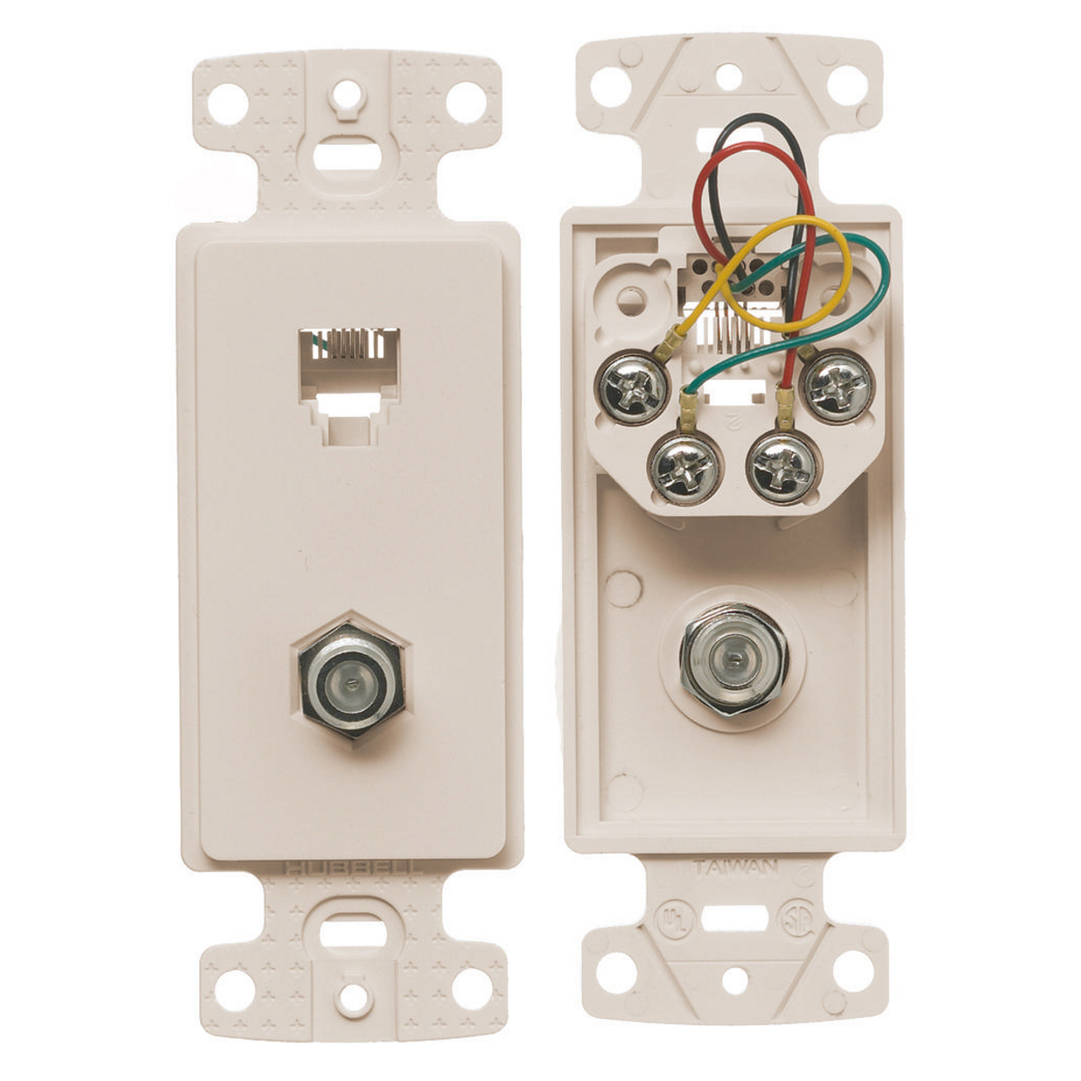 NS783LA Decorator Standard Molded-In Plate, Wall Mount, 6-Position 6-Conductor Jack Position