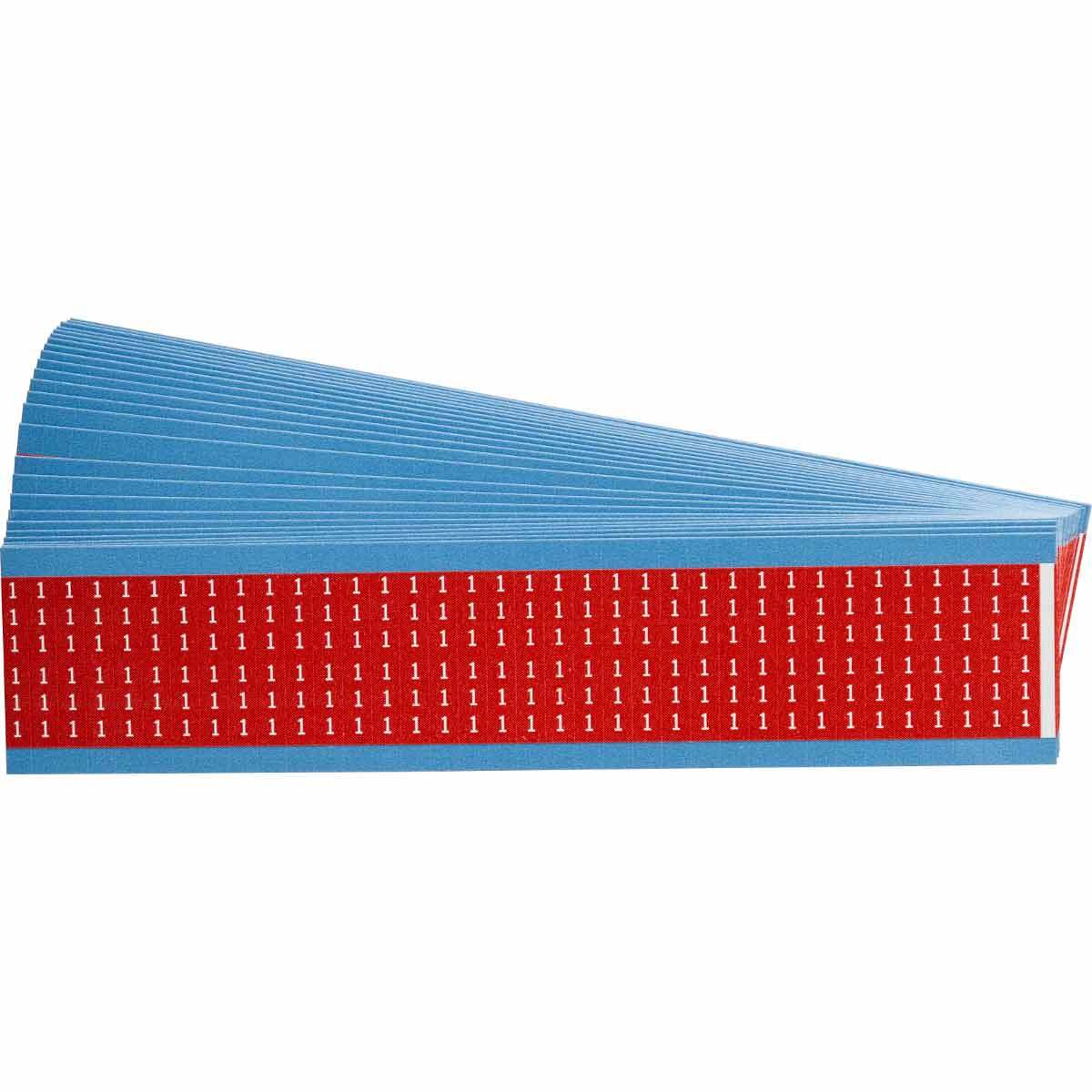 WM-1-RD-PK WM Series Die-Cut Pre-Printed Solid Number Wire Marker Card, 1/4 in W, White on Red, B-500 Repositionable Vinyl Coated Fabric, 36 Markers per Card