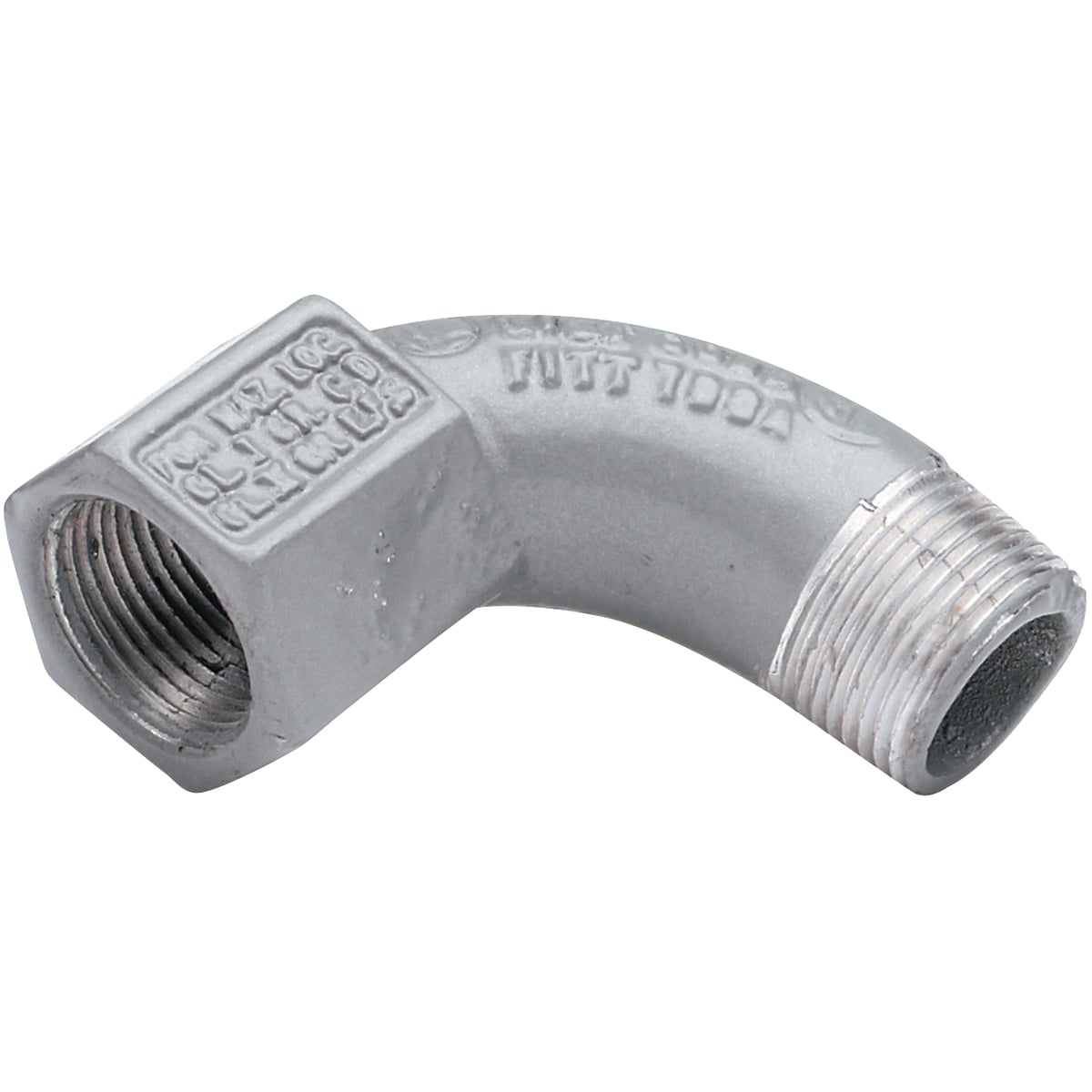 BL-90-1M Male to Female Threaded Conduit Elbow, 1/2 in Trade, 90 deg, Iron, Electro-Plated Zinc