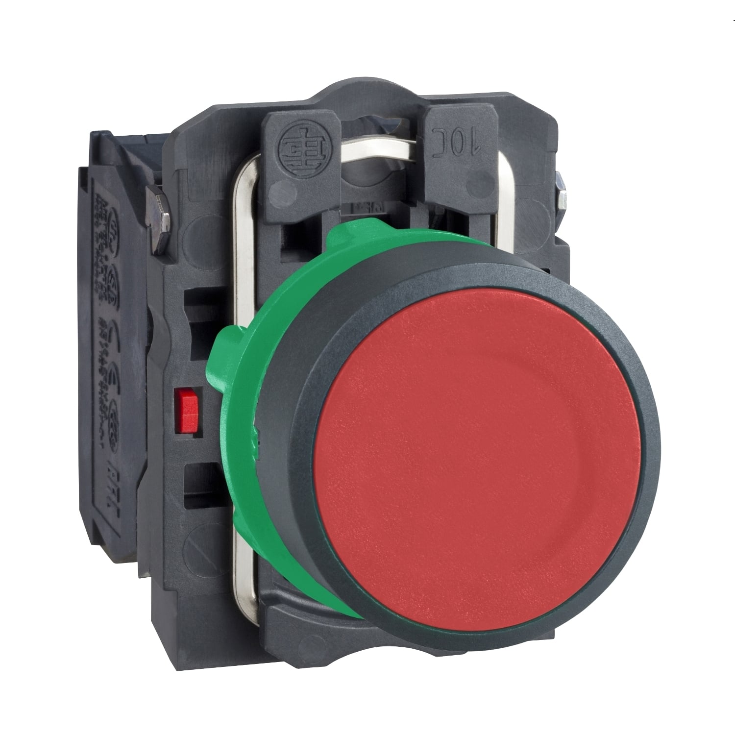 XB5AA45 Harmony Non-Illuminated Round Pushbutton, 2.05 in, 1NO-1NC Contact, Slow Break Contact, Flush Operator, Red