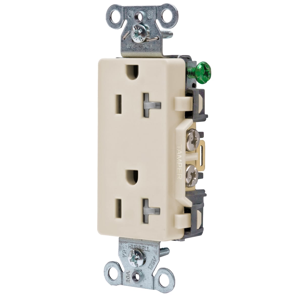 DR20LATR 1-Phase Decorator Duplex Standard Tamper-Resistant Screw Mount Straight Blade Receptacle, 125 V AC, 20 A, 2 Poles, 3 Wires, Light Almond