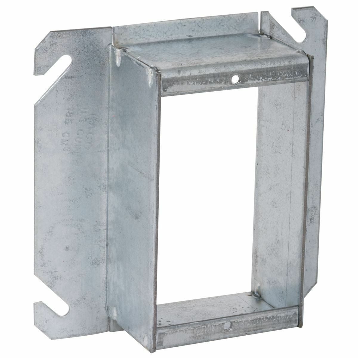 785 1-Device Raised Box Cover, 4 in L x 4 in W x 1-1/2 in D, Duplex/GFCI Receptacle/Switch Cover, Drawn Steel