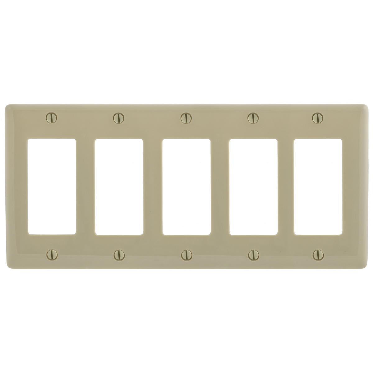 NP265I Standard Decorative Wall Plate, 5 Gangs, 10.12 in W x 4.625 in H, Nylon, Ivory