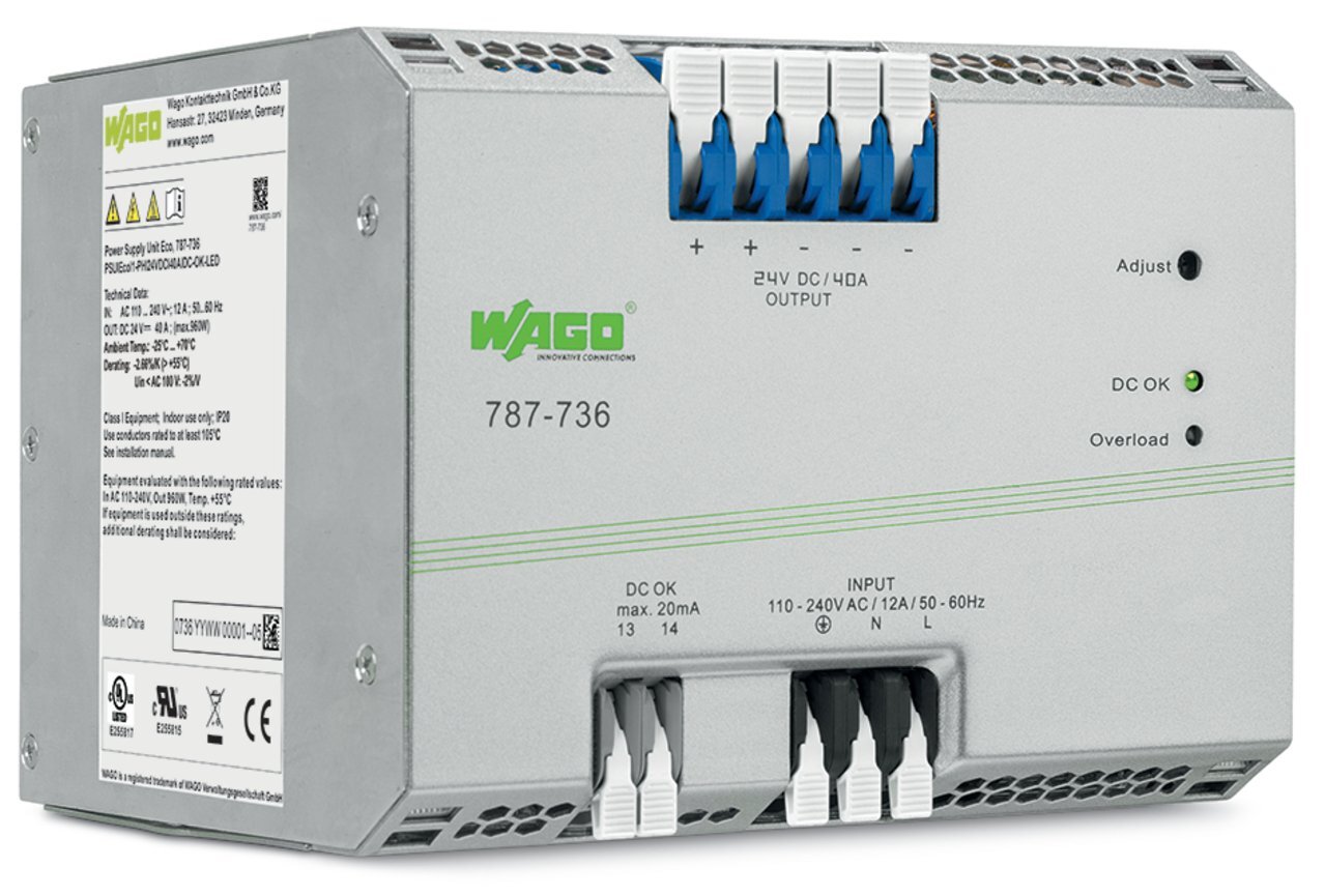 787-736 Switched-mode Power Supply, 110 to 240 V Input, 24 V DC Output, 960 W Power Rating, 6 to 12 A, DIN Rail Mounting