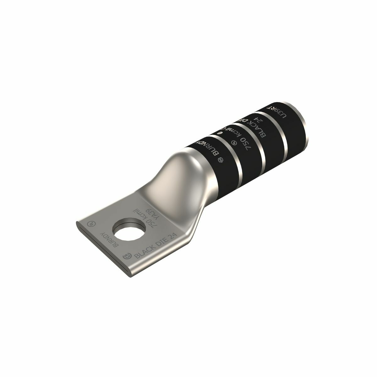 YA39N YA Series 1-Hole Uninsulated Compression Lug, 750 kcmil Stranded Copper Conductor, Die Code: 24, 1/2 in Stud, Tin Plated Copper