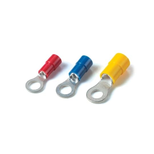 TV18-8R-XV Catamount Ring Terminal, 22 to 16 AWG Conductor, 0.803 in L, Brazed Seam/Funnel Entry/Internal Serration Barrel, Copper, Red