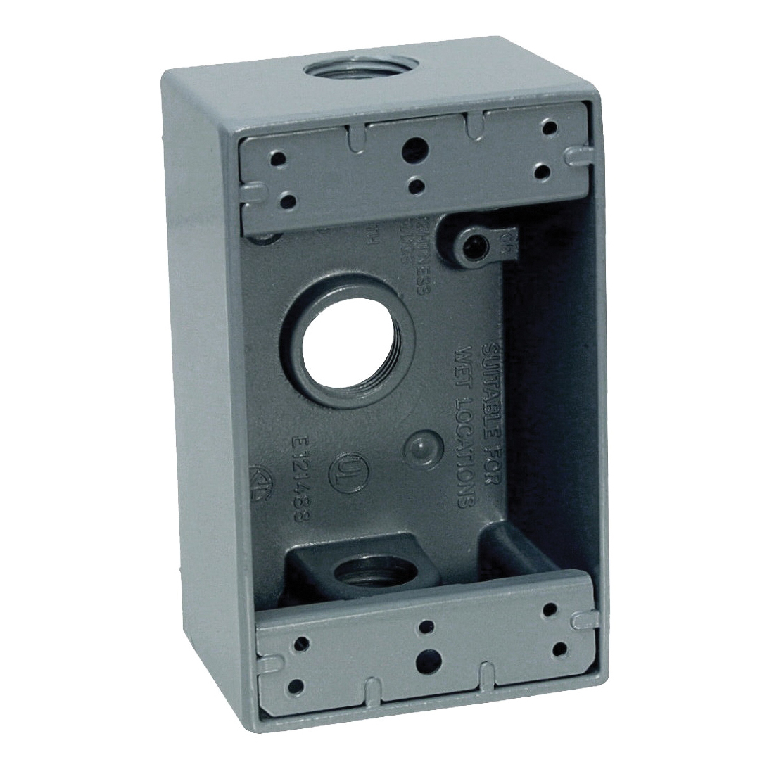 B-75V Threaded Outlet Box, Die-Cast Metal, 18.3 cu-in Capacity, 1 Gangs, (3) Outlets, 4-9/16 in H x 2-13/16 in W x 2 in D