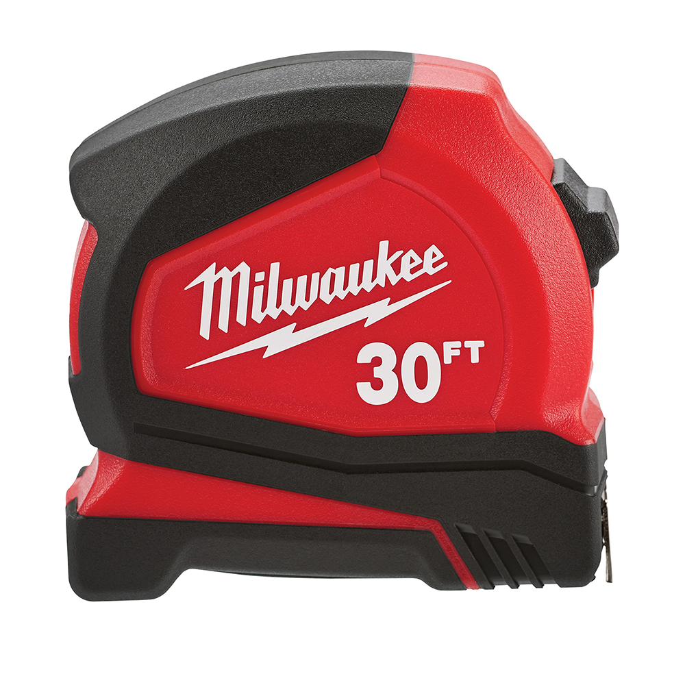 48-22-6630 Compact Measuring Tape With Belt Clip, 30 ft L x 25 mm W Blade, Steel Blade, 1/16 in, 1/8 in, 1/4 in, 1/2 in Graduation