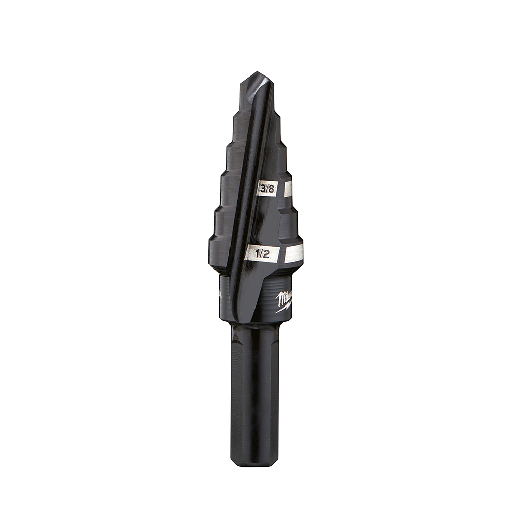 48-89-9206 Step Drill Bit, 3/8 in Dia Min Hole, 1/2 in Dia Max Hole, 2 Steps, HSS, 2 Hole Sizes, 1/4 in Shank