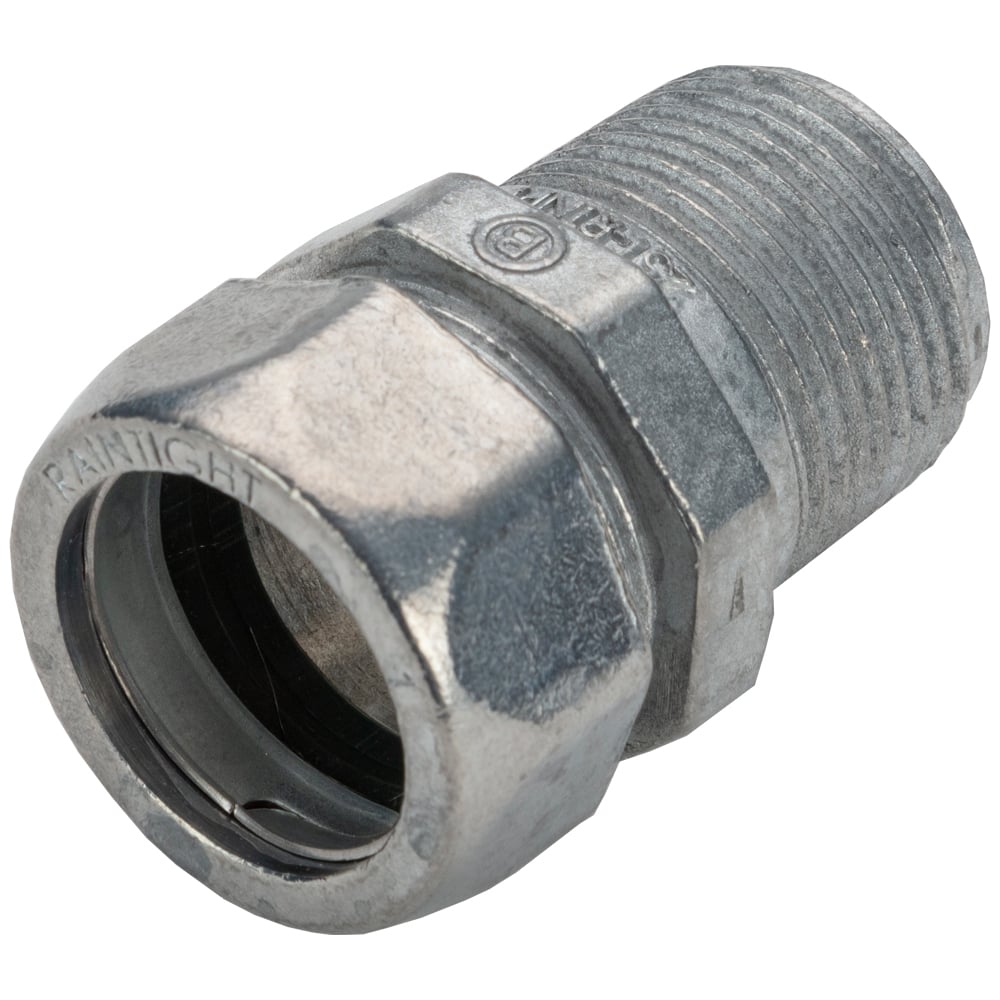 251-RTNPT Bridgeport Mighty-Seal Raintight EMT to Threaded Entry Connector, 3/4 in Trade, For Use With EMT Conduit to NPT Hub, Die Cast Zinc, Ball Burnished
