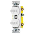 Switches and Lighting Controls, Combination Devices, Residential Grade, 1) Single Pole Toggle, 1) Three Way Toggle, 15A 120V AC, Self Grounding , Side Wired, White