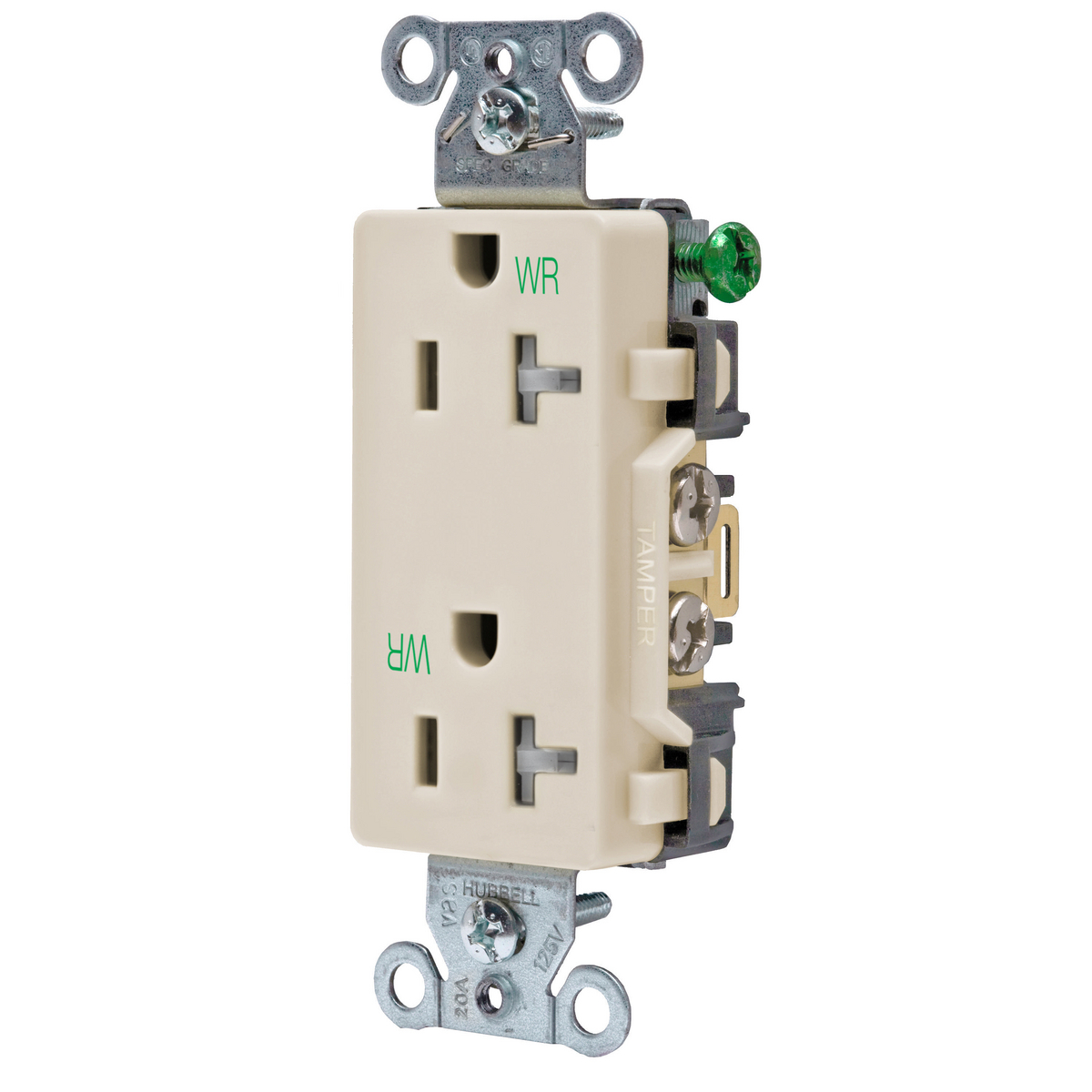 DR20LAWRTR 1-Phase Decorator Duplex Standard Tamper/Weather-Resistant Screw Mount Straight Blade Receptacle, 125 VAC, 20 A, 2 Poles, 3 Wires, Light Almond