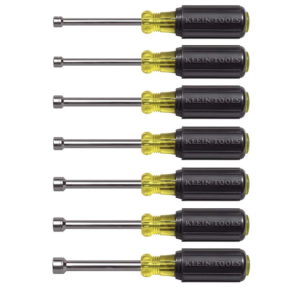 65160 Cushion-Grip Nutdriver Set, 5 to 10 mm, 7 Pieces, 6-3/4 in OAL, Cushion Grip Handle, Rubber, Polished Chrome