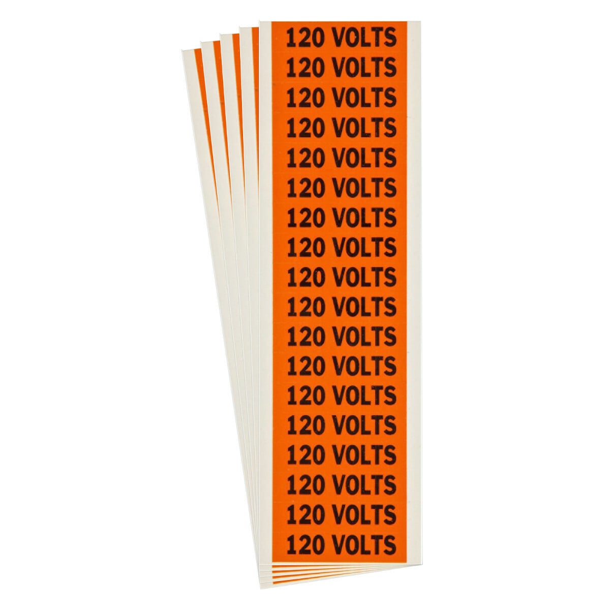 152384 CleanLift Repositionable Rectangle Self-Adhesive Style C Conduit and Voltage Label, 2-1/4 in W, 120 VOLTS Legend, Black Legend, Orange Background, B-498 Vinyl Cloth
