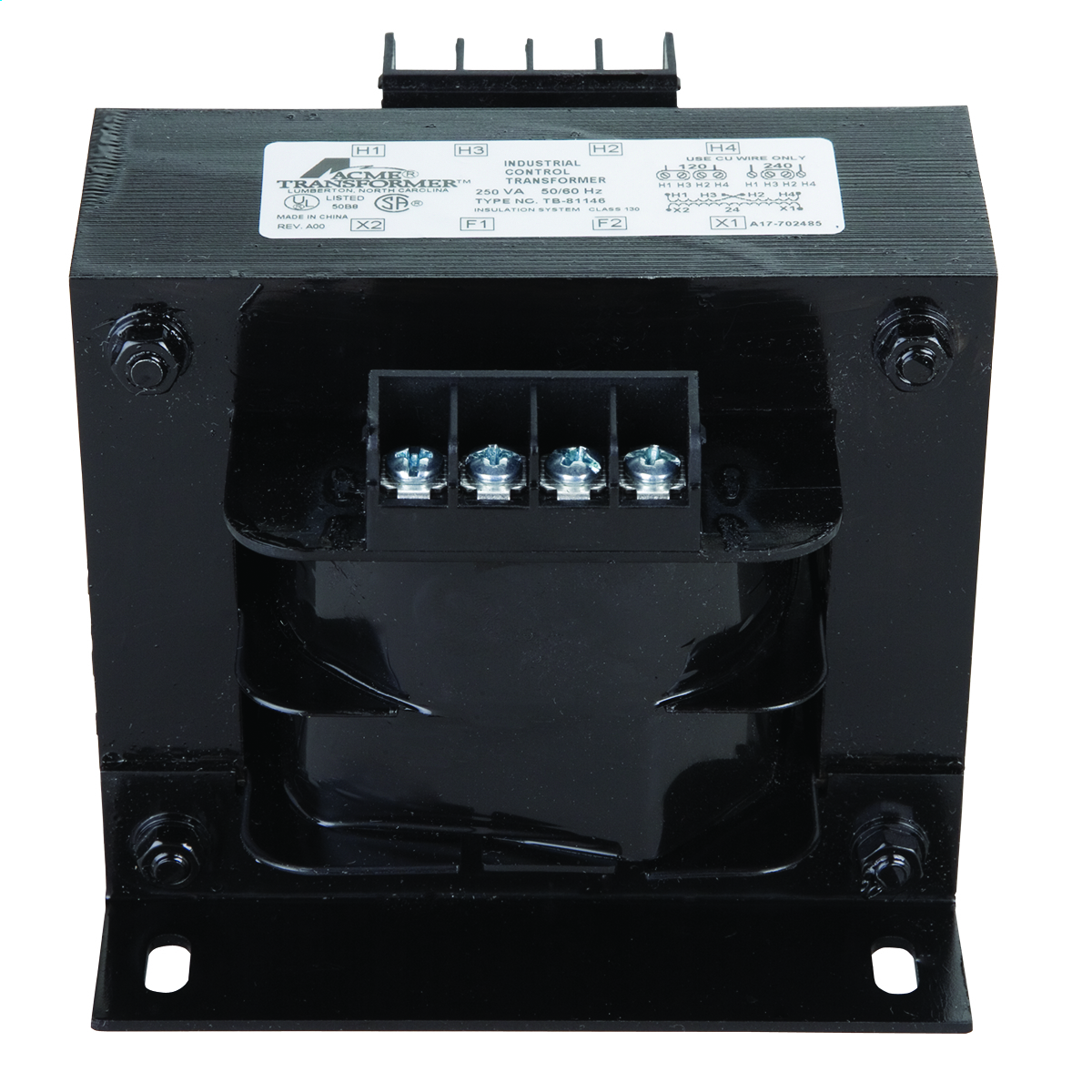 TB181141 TB Series Open Core and Coil Industrial Control Transformer, 120/240 V AC Primary, 12/24 VDC Secondary, 50 VA Power Rating, 50/60 Hz, 1 Phase