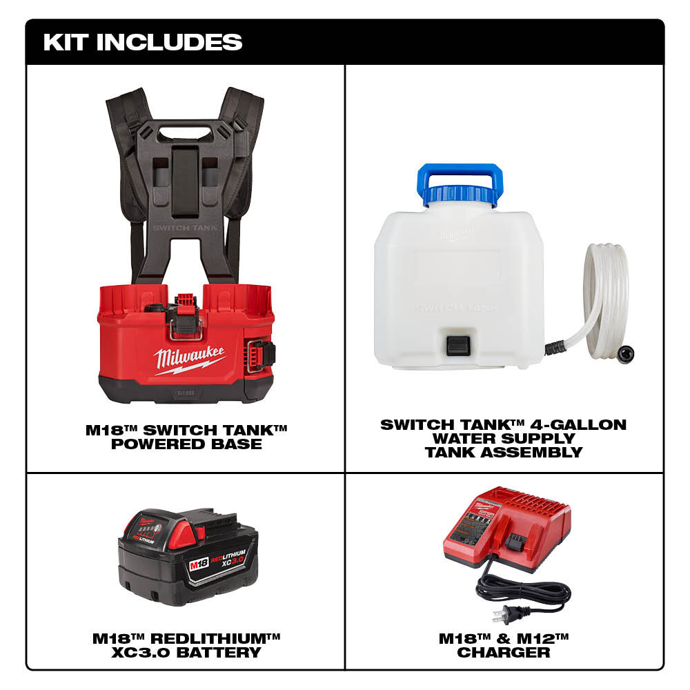 2820-21WS M18 Switch Tank Backpack Water Supply Kit, 4 gal Tank, 20 to 60 psi Pressure